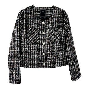 Bagatelle Tweed Sparkle Cropped Multi Color Jacket SZ M